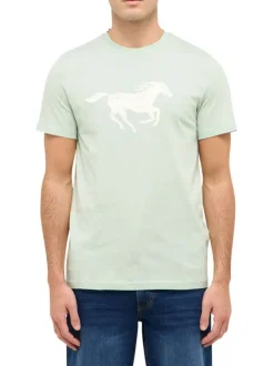T-shirt en coton vert clair à col rond et avec le logo imprimé en grand