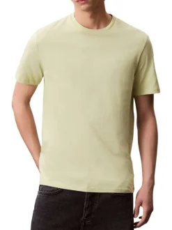 T-shirt en coton vert clair uni avec le logo brodé en petit et à col rond