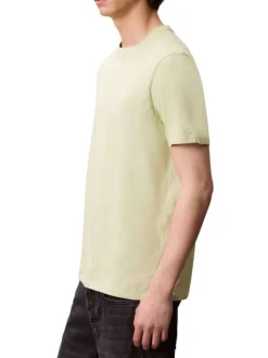 T-shirt en coton vert clair uni avec le logo brodé en petit et à col rond