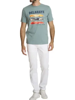 T-shirt en coton vert à coupe droite orné d'un imprimé de voiture