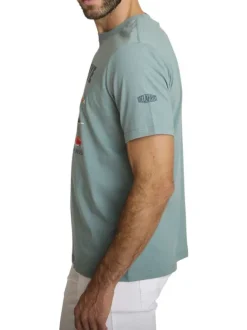 T-shirt en coton vert à coupe droite orné d'un imprimé de voiture