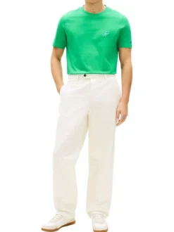 T-shirt en coton vert à coupe droite pourvu de manches courtes