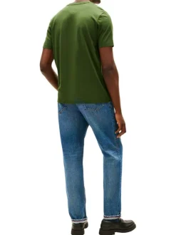 T-shirt en coton vert à coupe droite pourvu d'un col rond et de manches courtes