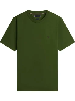 T-shirt en coton vert à coupe droite pourvu d'un col rond et de manches courtes