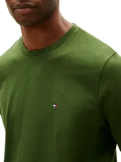 T-shirt en coton vert à coupe droite pourvu d'un col rond et de manches courtes