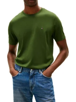 T-shirt en coton vert à coupe droite pourvu d'un col rond et de manches courtes
