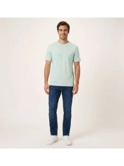 T-shirt en coton vert à coupe droite pourvu d'un col rond et du logo 
