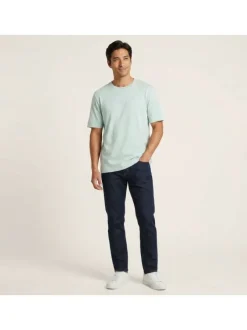 T-shirt en coton vert d'eau à coupe droite pourvu d'un col rond lisse