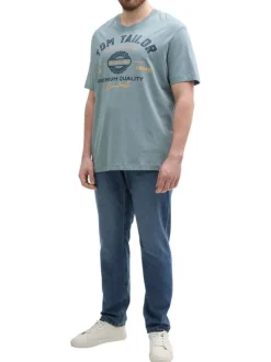 T-shirt en coton vert d'eau imprimé orange avec coupe regular et col rond
