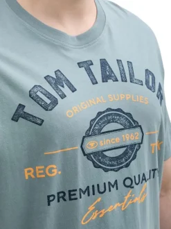 T-shirt en coton vert d'eau imprimé orange avec coupe regular et col rond