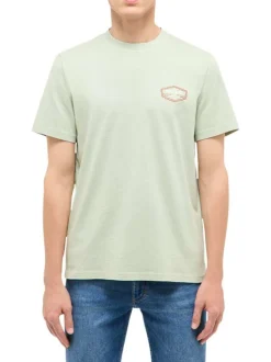 T-shirt en coton vert d'eau uni avec une coupe droite et un col rond