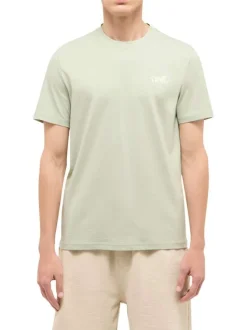 T-shirt en coton vert d'eau uni avec une coupe droite et un col rond