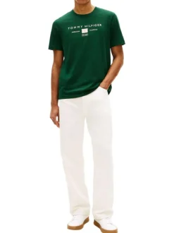 T-shirt en coton verte à coupe droite pourvu de manches courtes