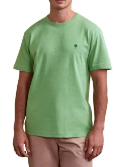 T-shirt en coton vert effet moucheté avec une coupe droite et un col rond