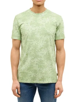 T-shirt en coton vert à imprimé all-over palmiers et à col rond