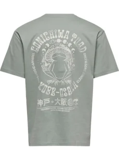 T-shirt en coton vert à imprimé avec une coupe droite et un col rond
