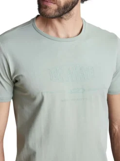 T-shirt en coton vert sauge uni avec le logo imprimé ton sur ton et un col rond