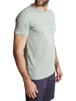 T-shirt en coton vert sauge uni avec le logo imprimé ton sur ton et un col rond