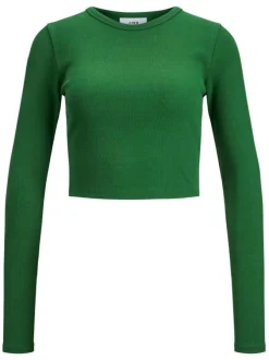 T-shirt en coton vert uni avec une coupe droite et un col rond