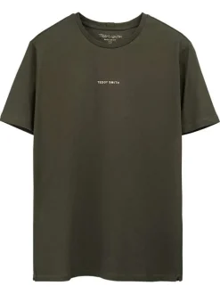 T-shirt en coton vert uni avec une coupe droite et un col rond
