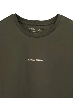 T-shirt en coton vert uni avec une coupe droite et un col rond