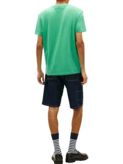 T-shirt en coton vert uni avec une coupe droite et un col rond