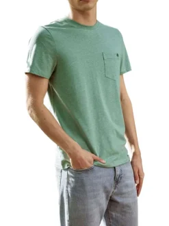 T-shirt en coton vert uni avec une coupe droite et un col rond