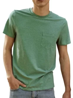 T-shirt en coton vert uni avec une coupe droite et un col rond