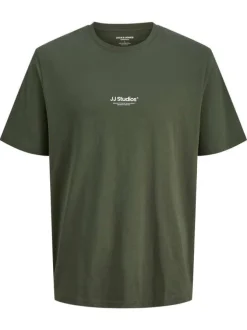 T-shirt en coton vert uni avec une coupe droite et un col rond