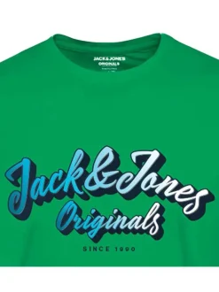 T-shirt en coton vert uni coupe droite avec col rond et surpiqûres ton sur ton