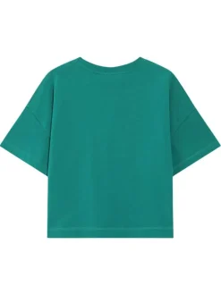 T-shirt en coton vert uni pourvu d'une coupe large et d'un col rond