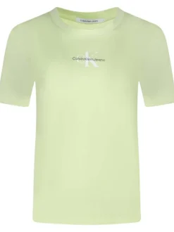 T-shirt en coton vert uni slim avec logo à col rond côtelé et à manches courtes