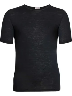 T-shirt en laine mélangée noir chiné à coupe près du corps et col rond