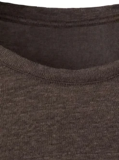 T-shirt en lin chocolat uni pourvu d'une coupe droite et d'un col rond