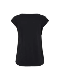 T-shirt femme noir uni avec une coupe droite un col en V et des manches courtes