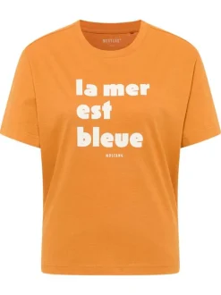 T-shirt Floris en coton orange à imprimé texte, coupe droite et à col rond