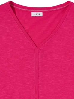 T-shirt fuchsia uni pourvu de manches courtes et d'une coupe droite