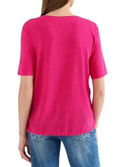 T-shirt fuchsia uni pourvu de manches courtes et d'une coupe droite