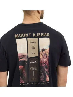 T-shirt Grande Taille en coton noir à imprimé paysage droit et col rond