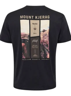 T-shirt Grande Taille en coton noir à imprimé paysage droit et col rond