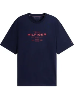 T-shirt grande taille en coton recyclé marine avec un imprimé rouge