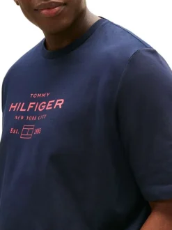 T-shirt grande taille en coton recyclé marine avec un imprimé rouge