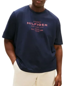 T-shirt grande taille en coton recyclé marine avec un imprimé rouge