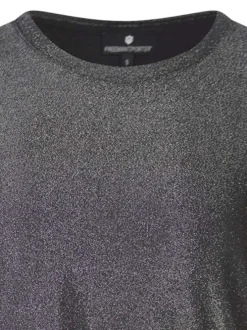T-shirt gris anthracite à lurex avec une coupe droite fluide et un col rond