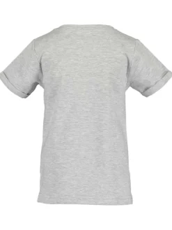 T-shirt gris chiné en coton avec papillon floqué à col rond et manches courtes