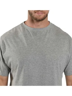 T-shirt gris chiné en coton avec un col rond et une coupe droite