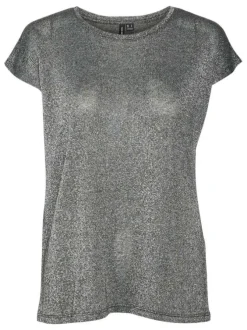 T-shirt gris à coupe fluide et un col rond avec du lurex argenté