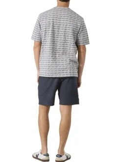 T-shirt gris structuré à motifs avec une coupe droite et un col rond
