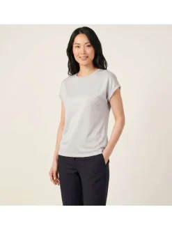 T-shirt gris uni pourvu d'une coupe ajustée et de manches courtes