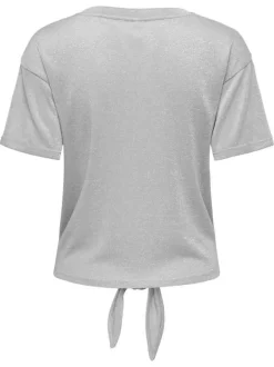 T-shirt gris uni pourvu d'une coupe droite et de manches courtes
